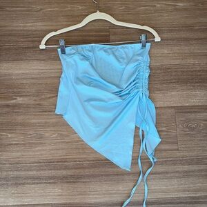 Strapless Blue Asymmetrical Ruched Top